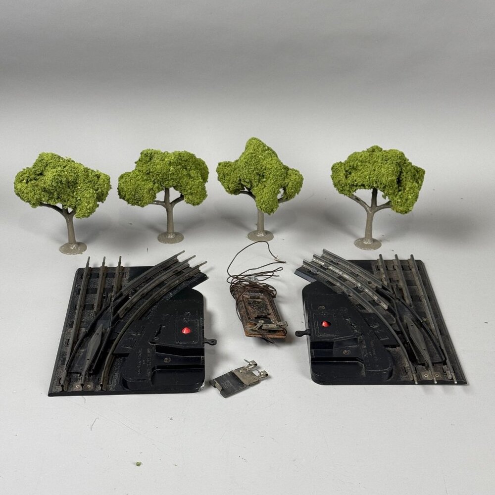 Vintage O Scale Model Train Tracks, Right Left  Switches & Trees Scenery Lot